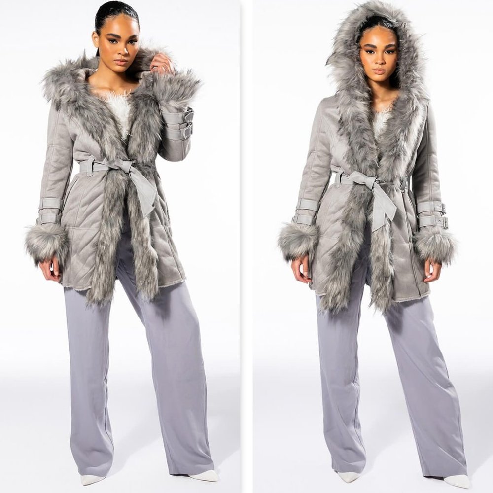 Faux Fur Trimmed Hooded Coat